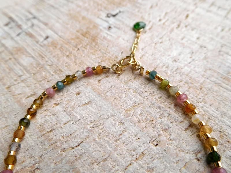 包14k金彩色碧璽間隔日本金珠珠手鍊預定款