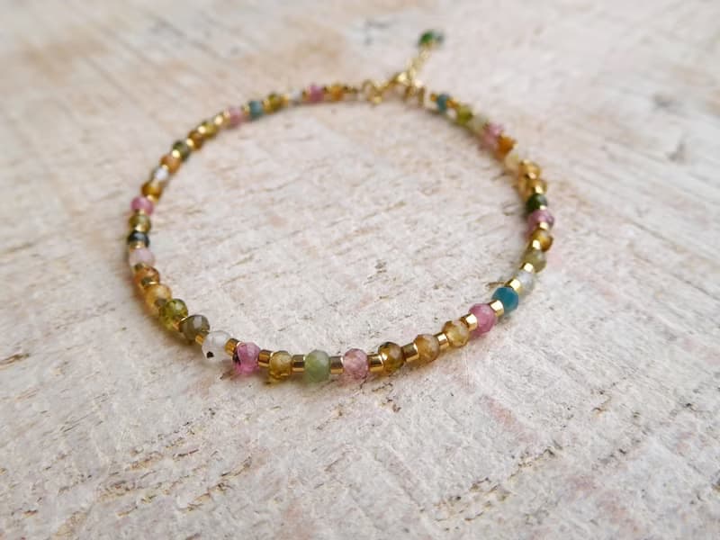 包14k金彩色碧璽間隔日本金珠珠手鍊預定款