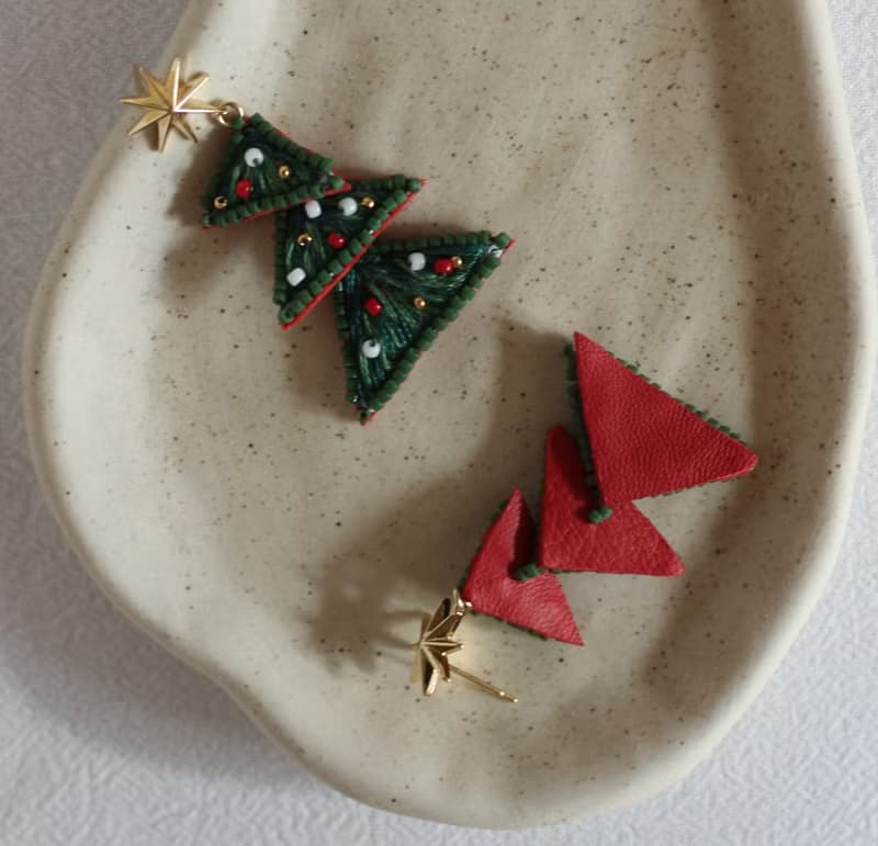 手工刺繡耳環耳夾/原創設計/聖誕/新年