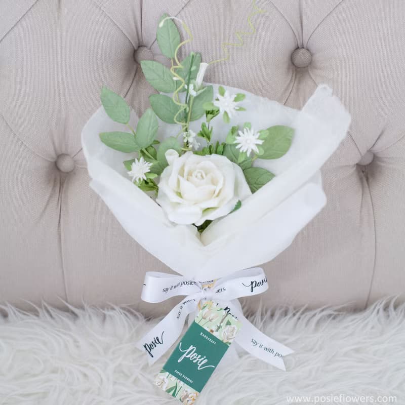 Paper Single Rose WHITE ANGEL mini Bouquet Valentine's Gift, Anniversary Gift