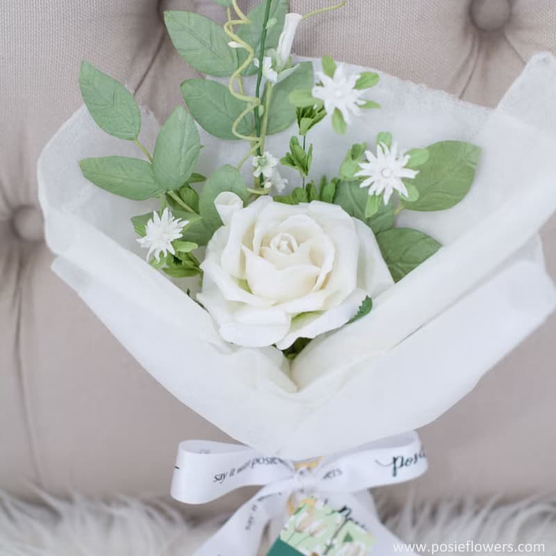 Paper Single Rose WHITE ANGEL mini Bouquet Valentine's Gift, Anniversary Gift