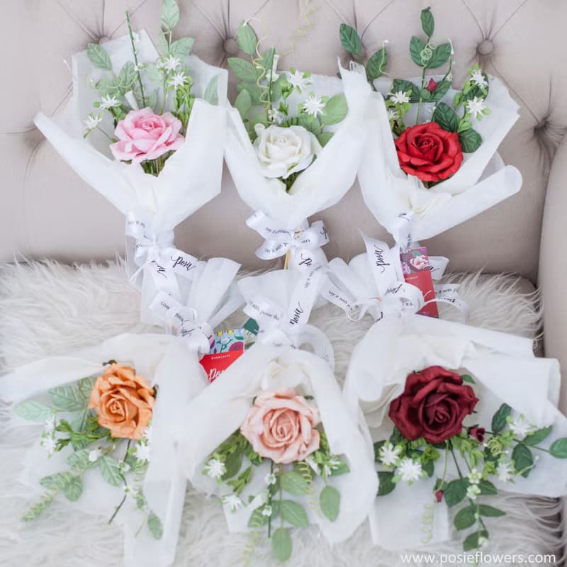 Paper Single Rose WHITE ANGEL mini Bouquet Valentine's Gift, Anniversary Gift