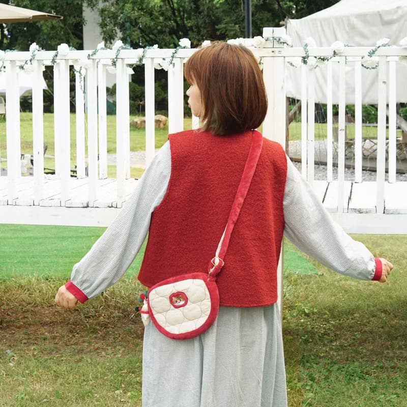 MEWJI妙吉原創貓咪可愛日系毛絨狸花貓蘋果斜挎包單肩包禮物