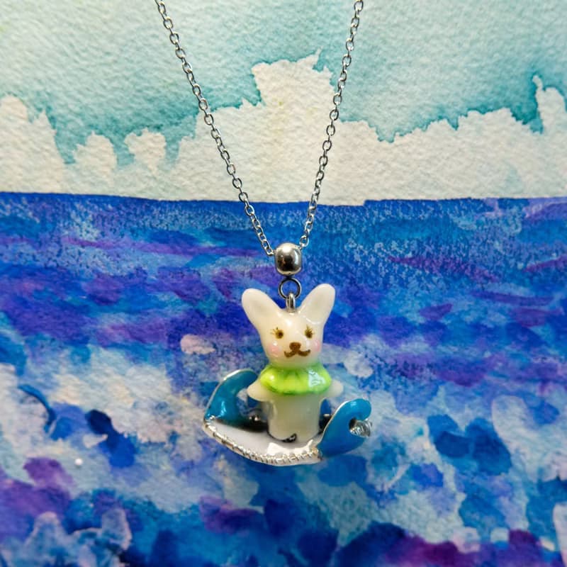 海浪來了 小兔衝浪去 黏土 銅線 可愛 個性