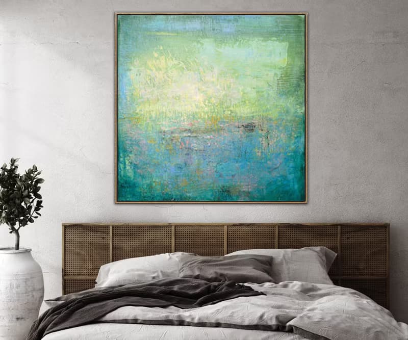Abstract Painting in Multicolored, Light Blue and Yellow