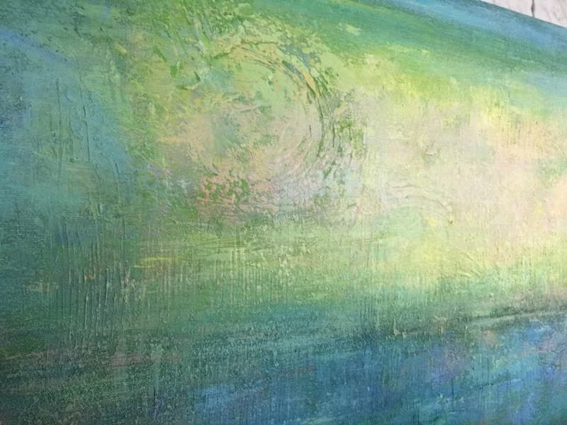 Abstract Painting in Multicolored, Light Blue and Yellow