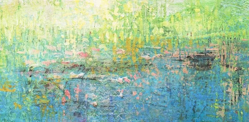 Abstract Painting in Multicolored, Light Blue and Yellow