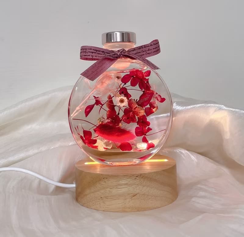 聖誕節禮物/交換禮物/浮游花夜燈/女神/紅色繡球花永生花
