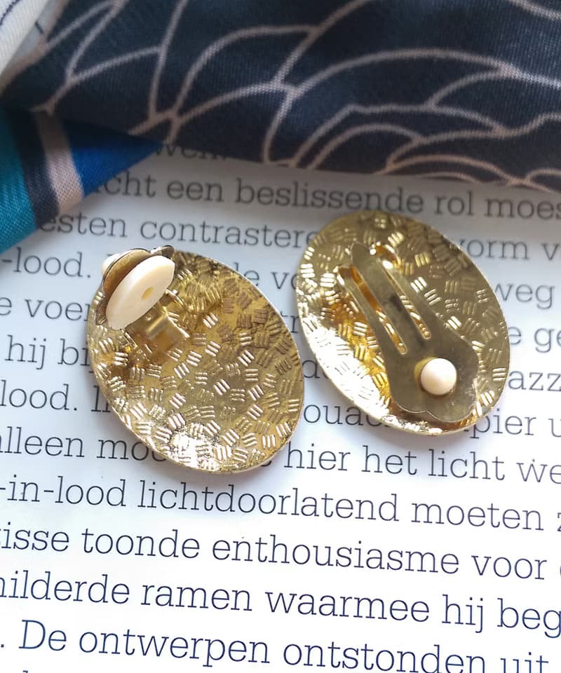 Vintage Jewelry  西洋古董飾品 景泰藍 紅底鬱金香花卉 夾式耳環