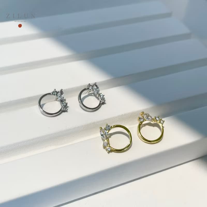 │輕奢│天使之翼 • 金 • 微鑲鋯石 • 耳針耳夾 • 925silve