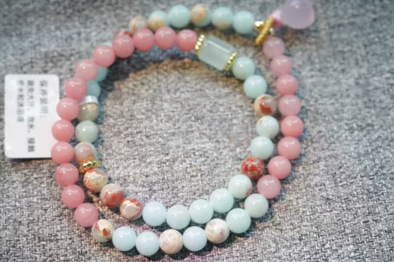 壽山石粉水晶雙圈手串精緻手鍊疊戴