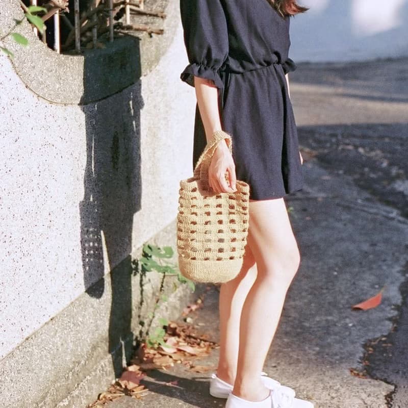 小粗線手提袋/原色麻繩編織/