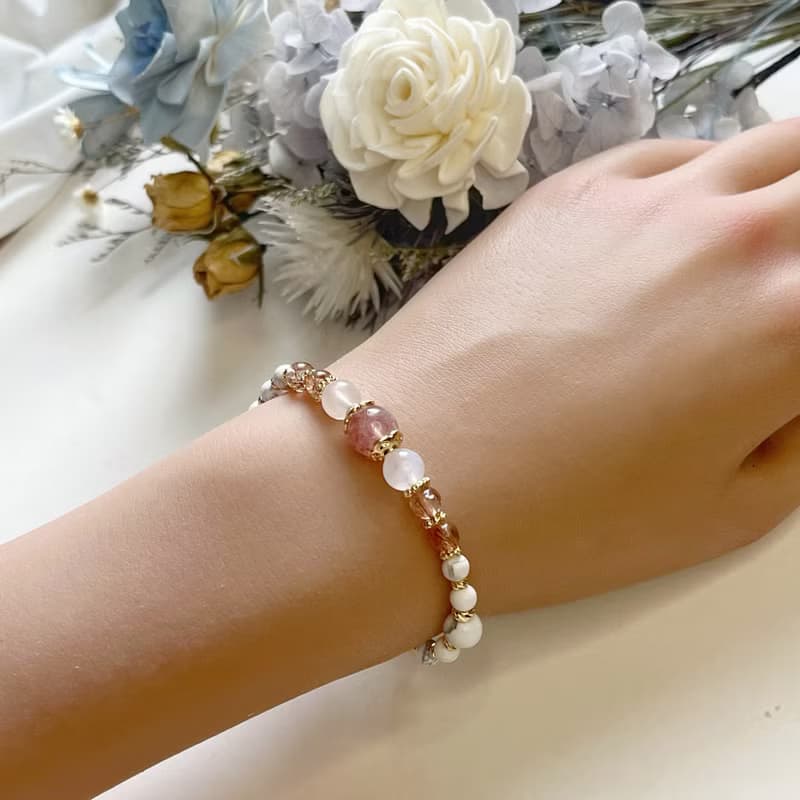 人緣桃花 草莓晶 黑金超七 月光石 天然水晶手鏈