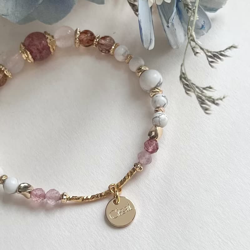 人緣桃花 草莓晶 黑金超七 月光石 天然水晶手鏈