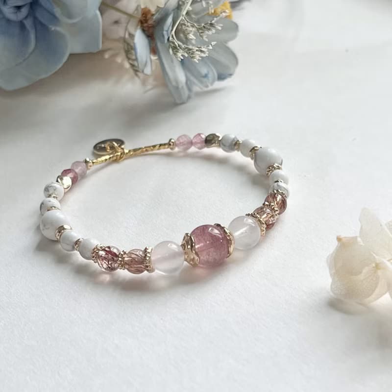 人緣桃花 草莓晶 黑金超七 月光石 天然水晶手鏈