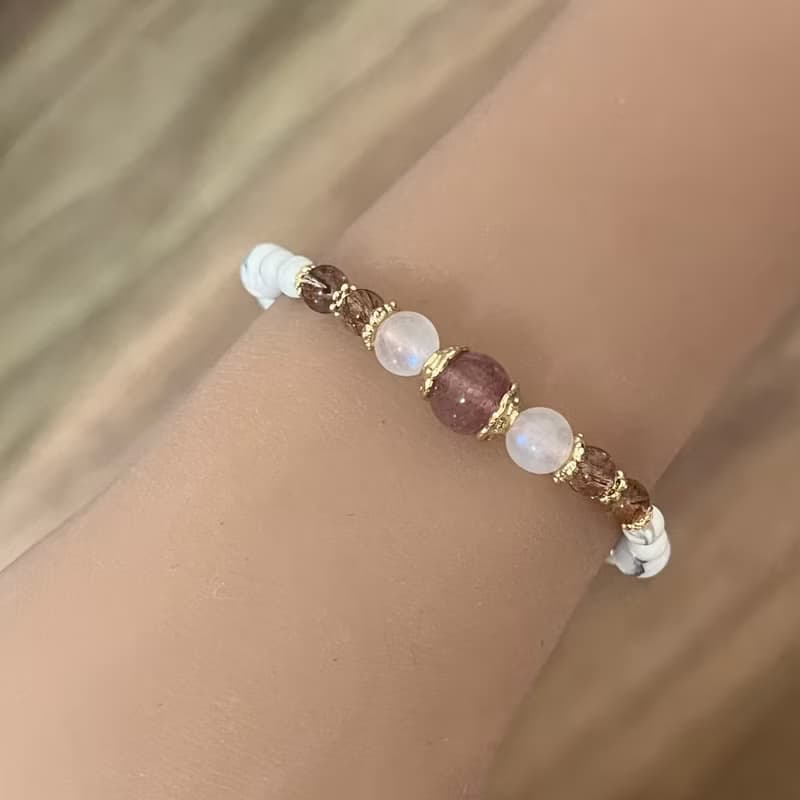 人緣桃花 草莓晶 黑金超七 月光石 天然水晶手鏈