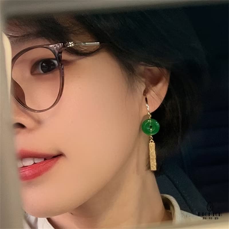尋春記~原創設計小眾翡翠玉石銅鍍金中式復古耳環旗袍國風耳夾