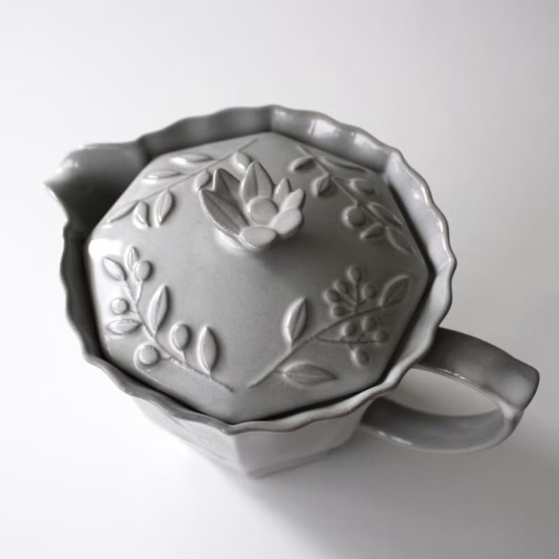 瀬戸焼　オリーヴ　ポット　白グレー　急須|お茶