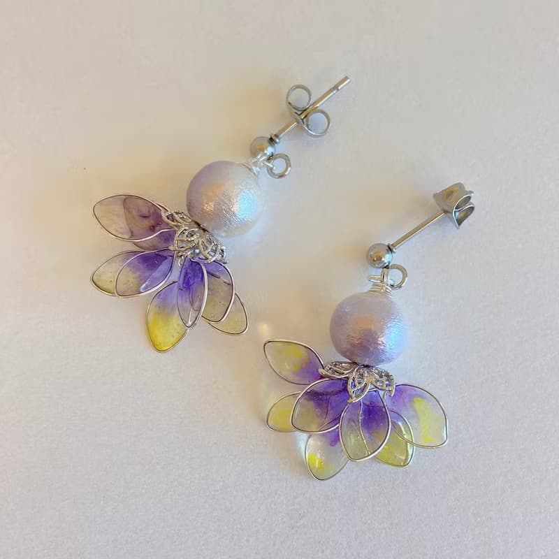 【AurorA百寶盒】A041─跳舞精靈─紫黃-耳針加項鍊  套組