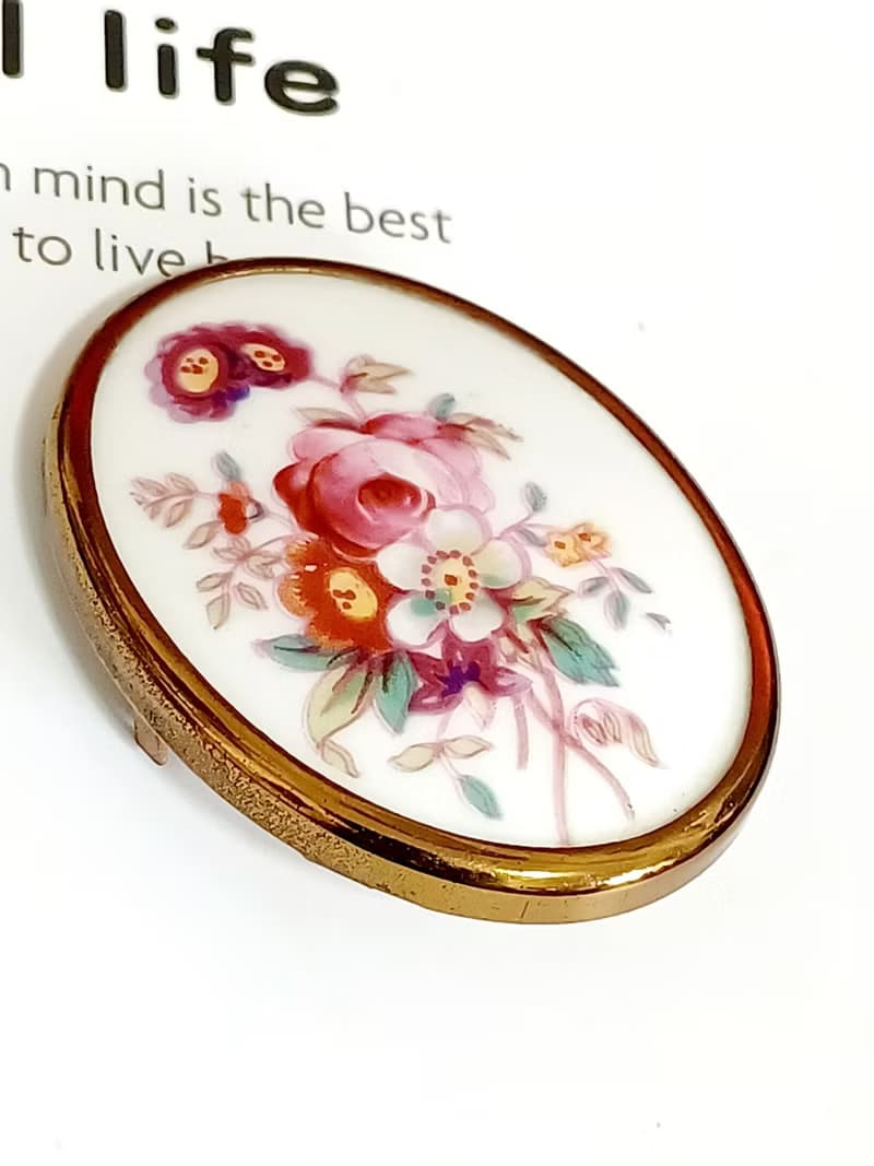 vintage jewelry  英國 Royal Worcester 瓷器手繪花卉 別針 胸針