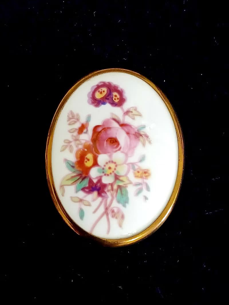 vintage jewelry  英國 Royal Worcester 瓷器手繪花卉 別針 胸針