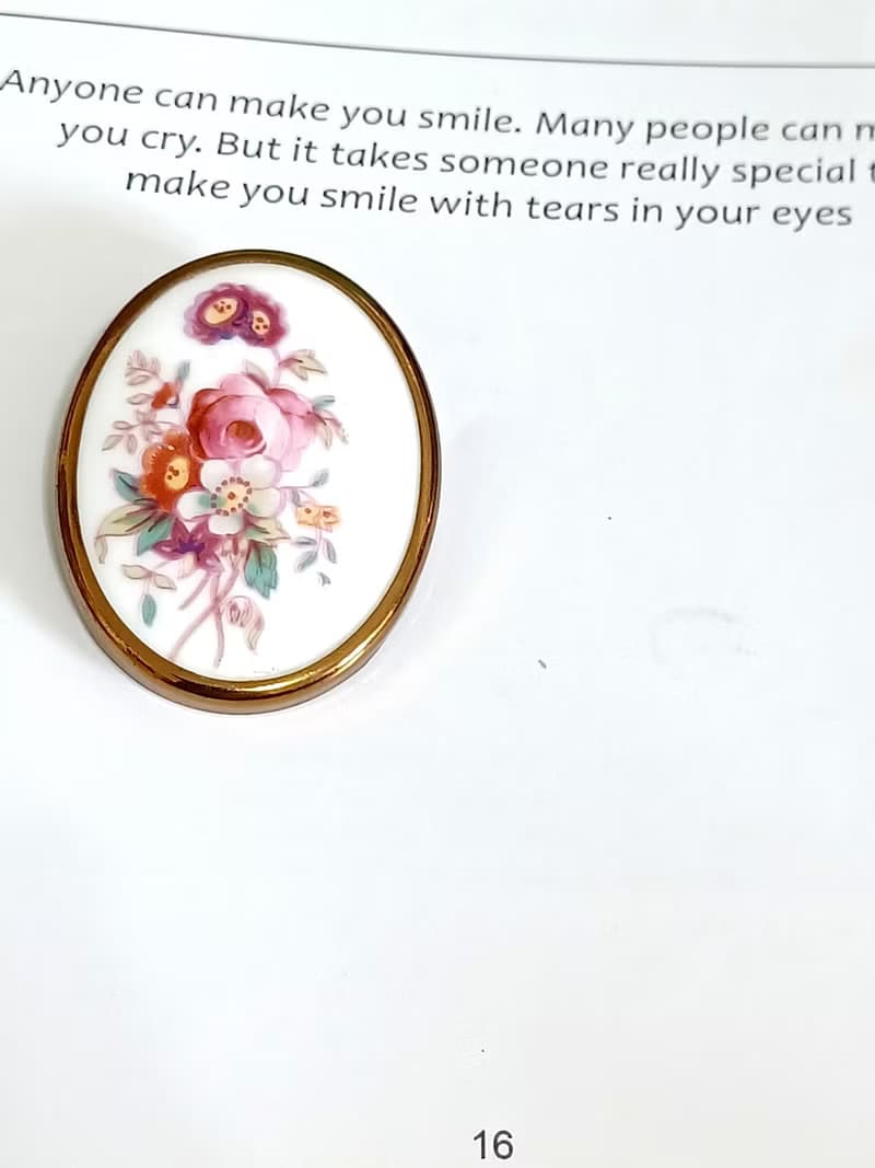 vintage jewelry  英國 Royal Worcester 瓷器手繪花卉 別針 胸針