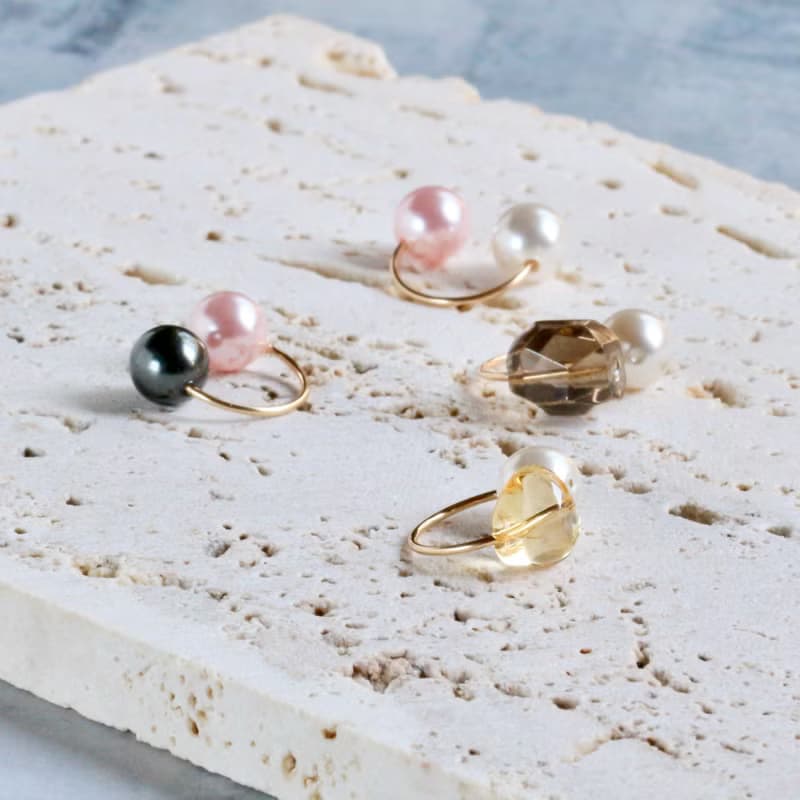 14kgf Swarovski Pearl Silver Black & Cherry Blossom Color 2Way Ear cuff