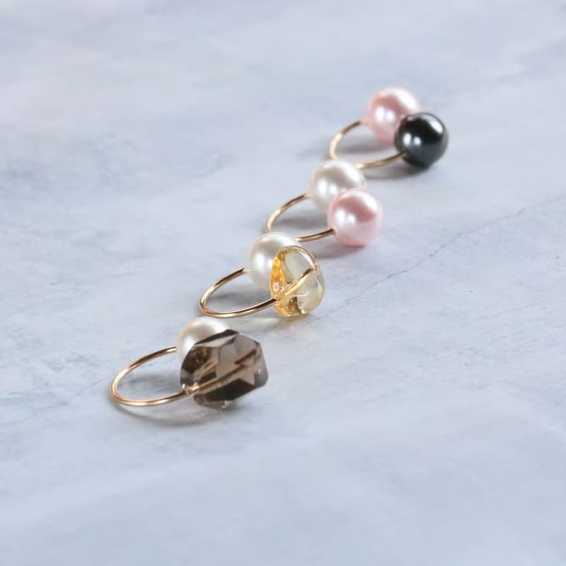 14kgf Swarovski Pearl Silver Black & Cherry Blossom Color 2Way Ear cuff