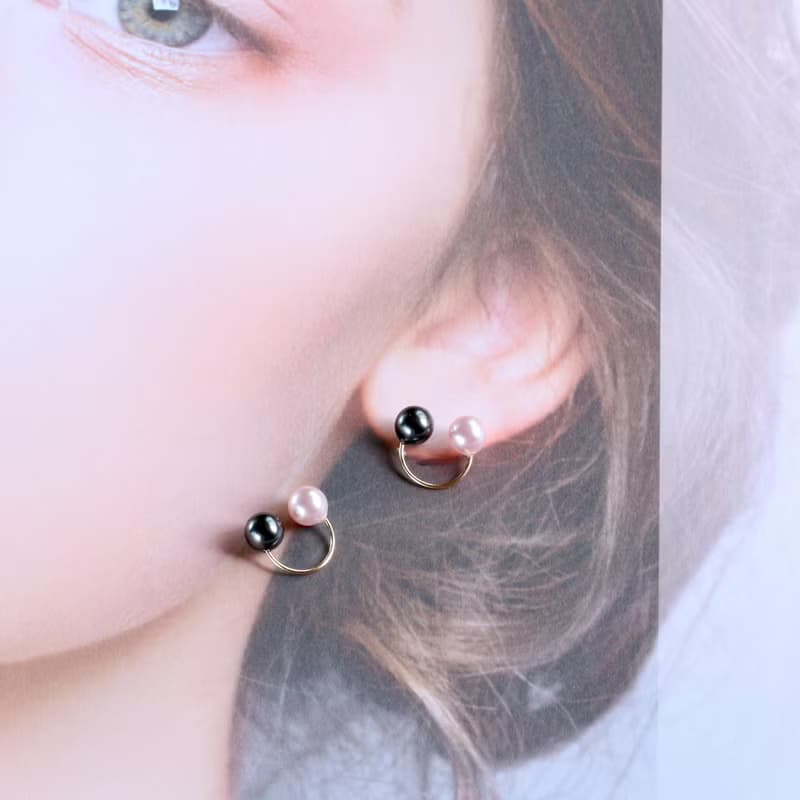 14kgf Swarovski Pearl Silver Black & Cherry Blossom Color 2Way Ear cuff