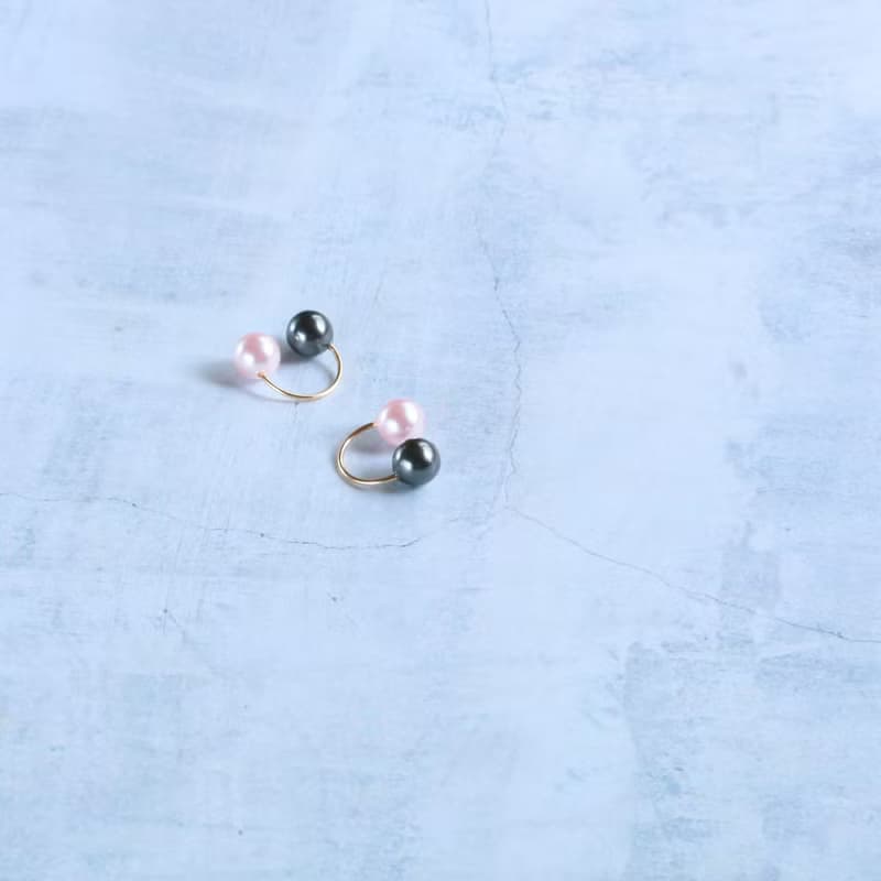 14kgf Swarovski Pearl Silver Black & Cherry Blossom Color 2Way Ear cuff