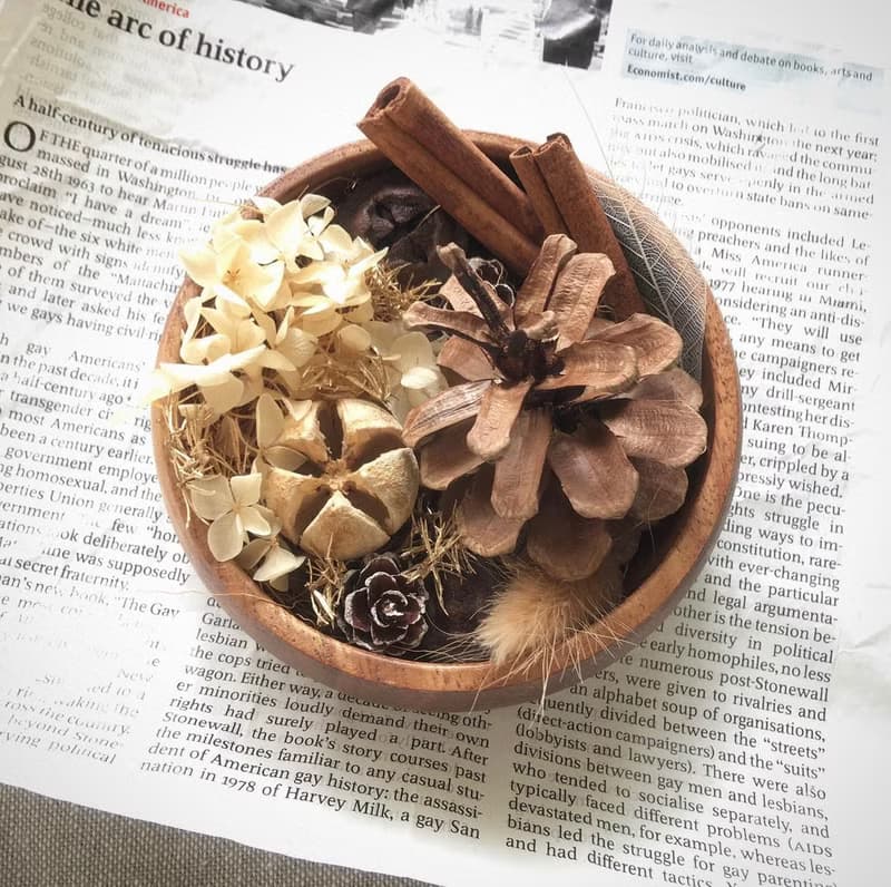 乾燥花盆 木盆 松果 繡球花 肉桂棒 乾燥花禮