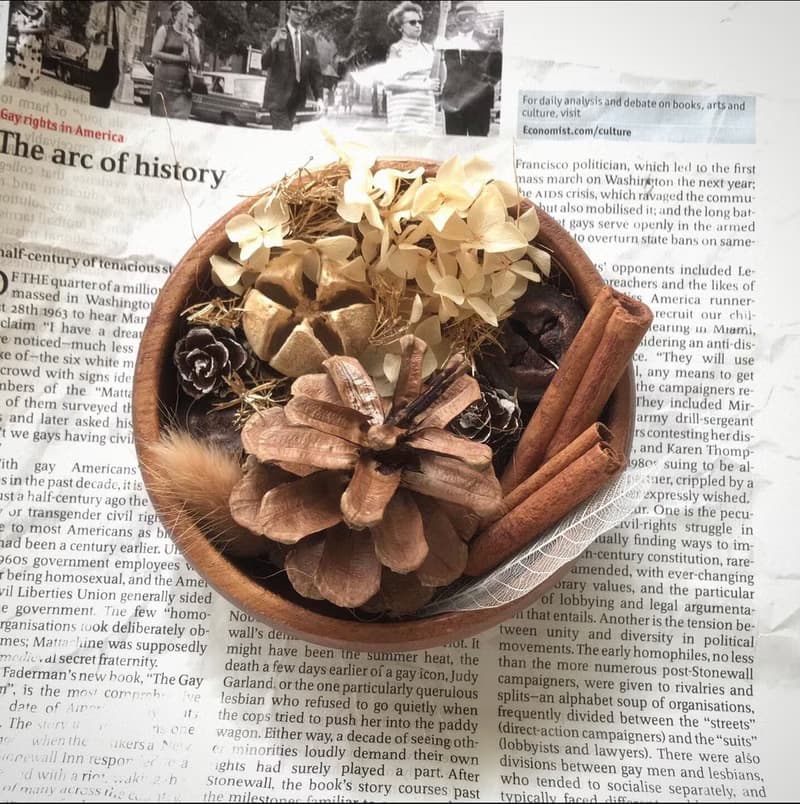 乾燥花盆 木盆 松果 繡球花 肉桂棒 乾燥花禮