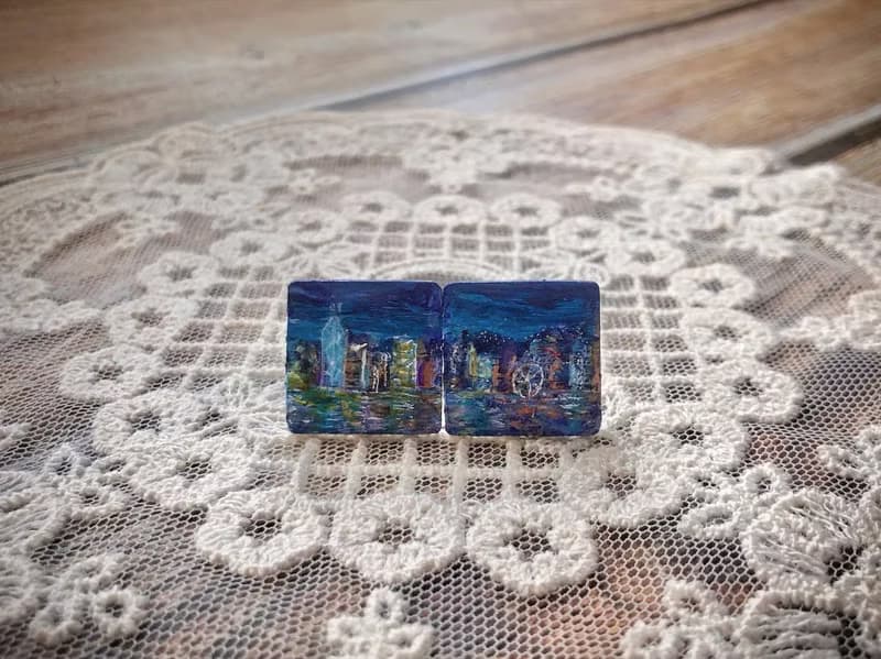 原創手繪袖口扣-維多利亞港的夜