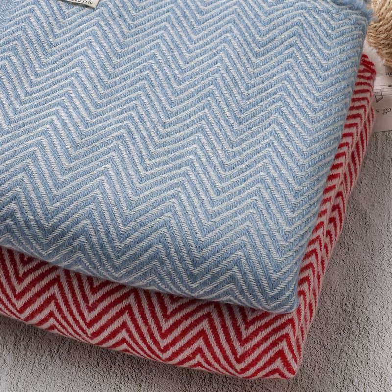 【厚款】喀什米爾羊毛圍巾/披肩  山形紋紅白色 手工機織