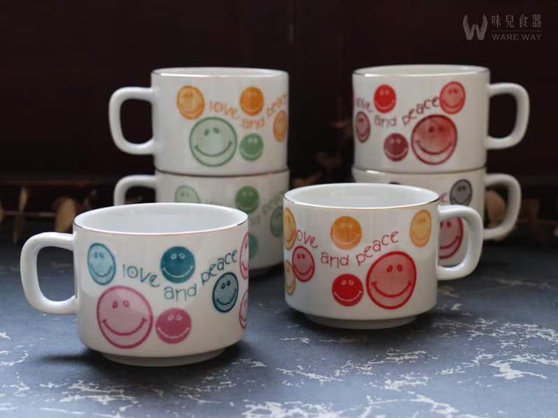 早期印花厚實咖啡杯－愛與和平 (餐具/舊物/老件/大同/陶瓷)