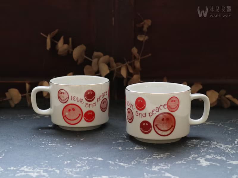 早期印花厚實咖啡杯－愛與和平 (餐具/舊物/老件/大同/陶瓷)