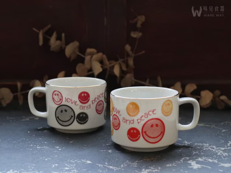 早期印花厚實咖啡杯－愛與和平 (餐具/舊物/老件/大同/陶瓷)