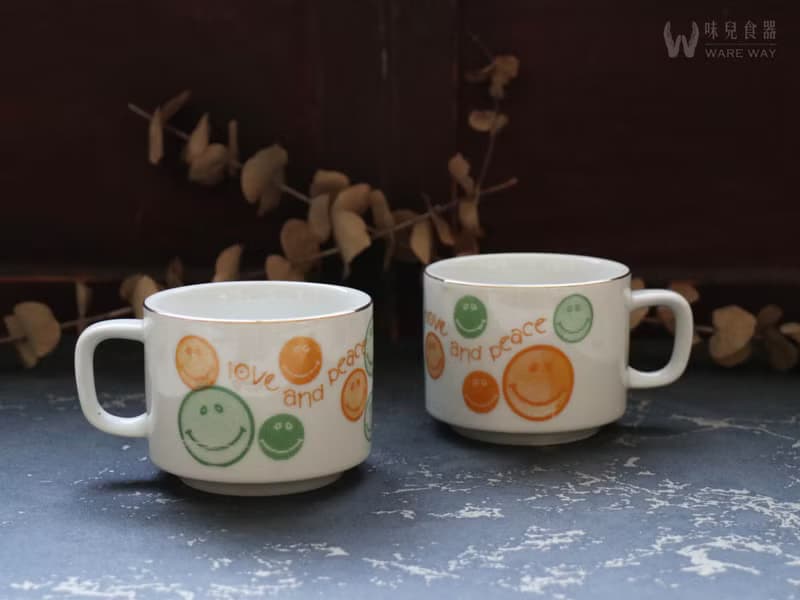 早期印花厚實咖啡杯－愛與和平 (餐具/舊物/老件/大同/陶瓷)
