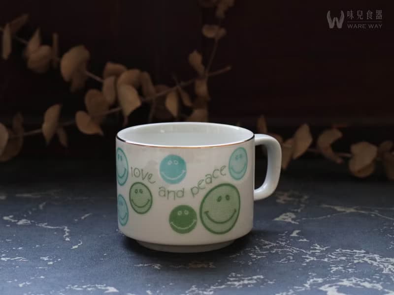 早期印花厚實咖啡杯－愛與和平 (餐具/舊物/老件/大同/陶瓷)