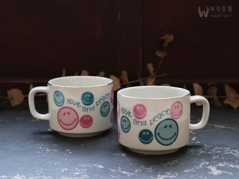 早期印花厚實咖啡杯－愛與和平 (餐具/舊物/老件/大同/陶瓷)