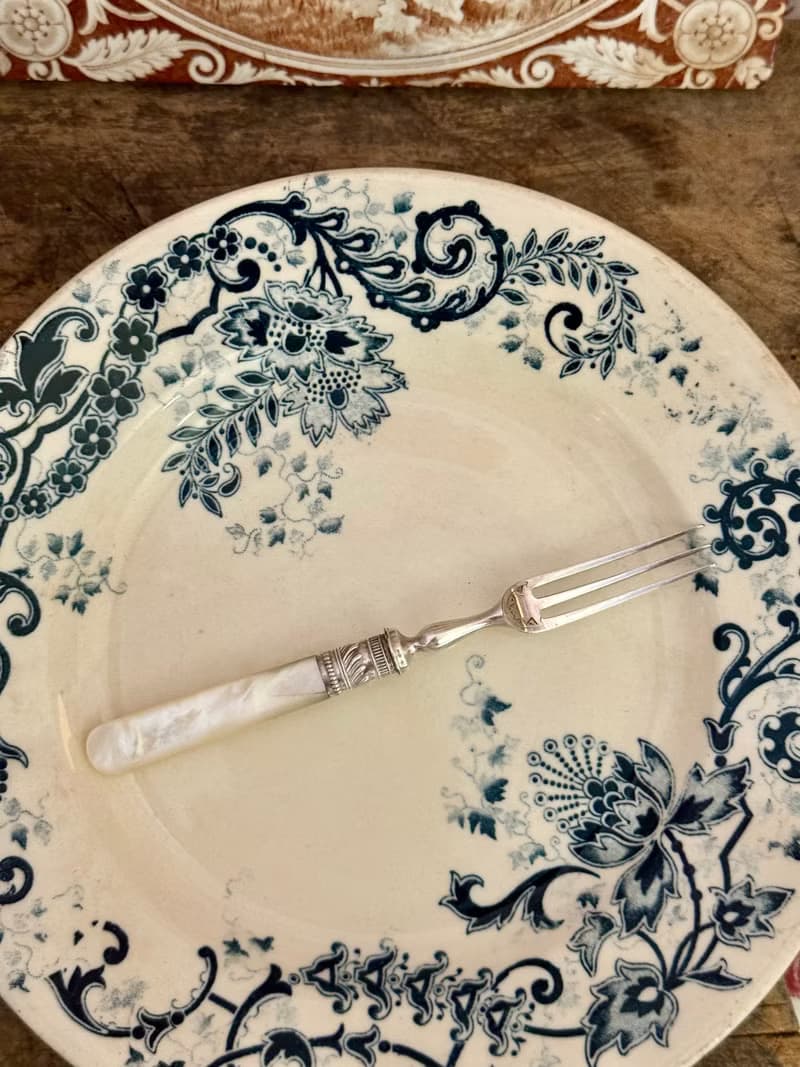 40151-古董珍珠母貝柄 鍍銀叉14.5cm