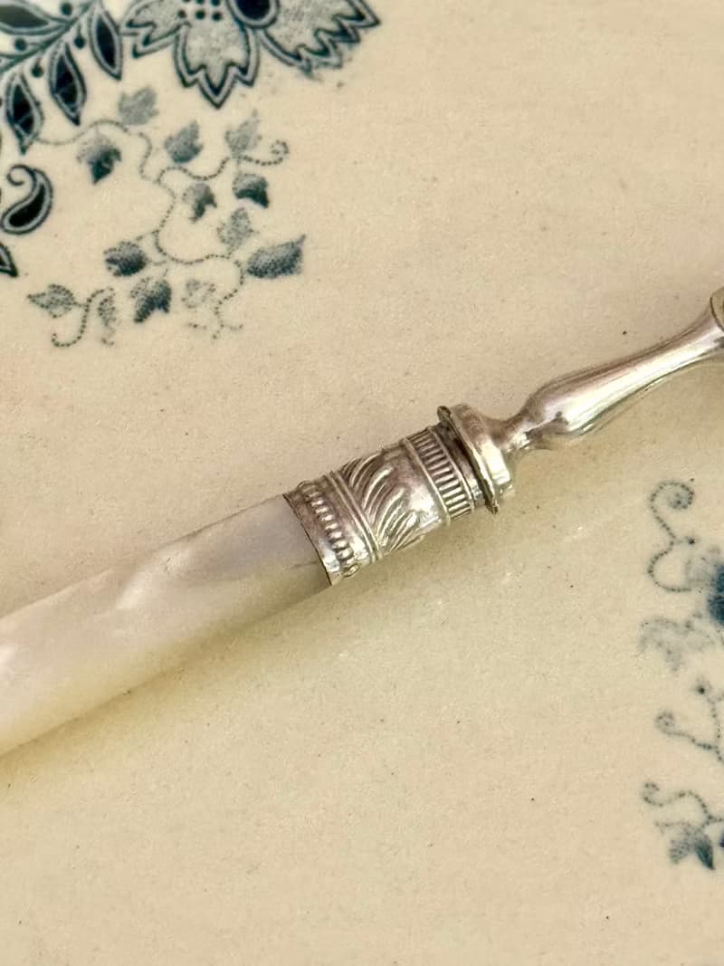 40151-古董珍珠母貝柄 鍍銀叉14.5cm