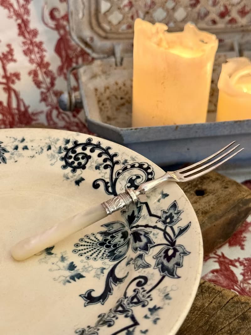 40151-古董珍珠母貝柄 鍍銀叉14.5cm