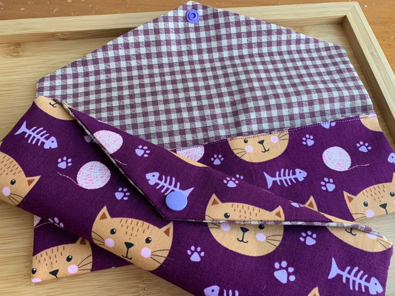 文青風環保筷袋  喵星人足跡 迷人紫  手作餐具袋.交換禮物.