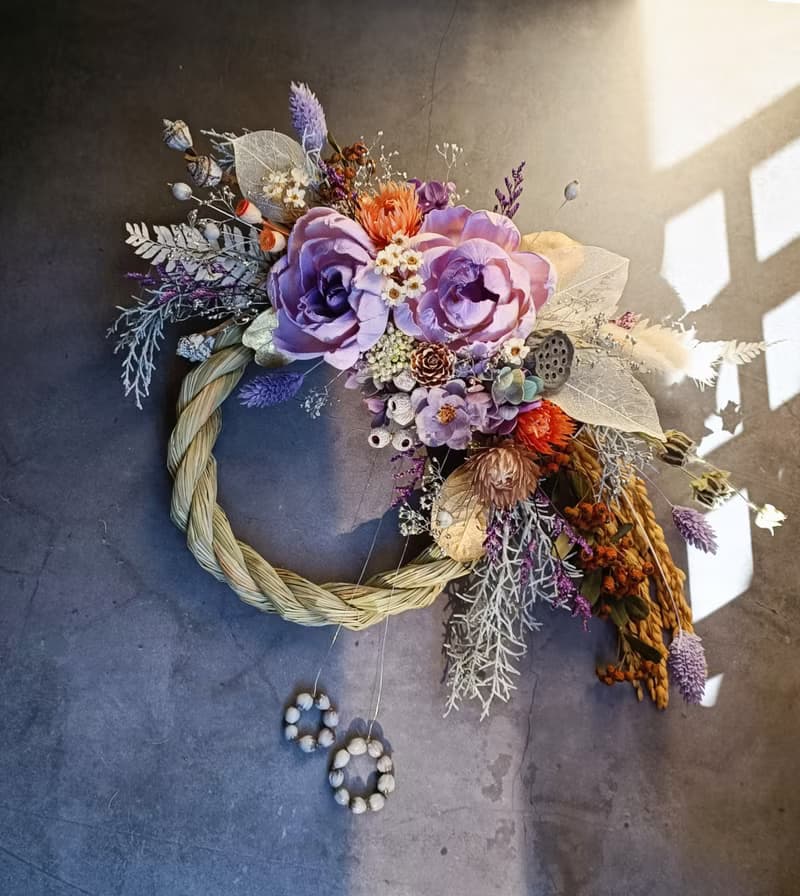 祈福掛飾 紫色浪漫系索拉牡丹永生花注連繩開幕誌慶新居