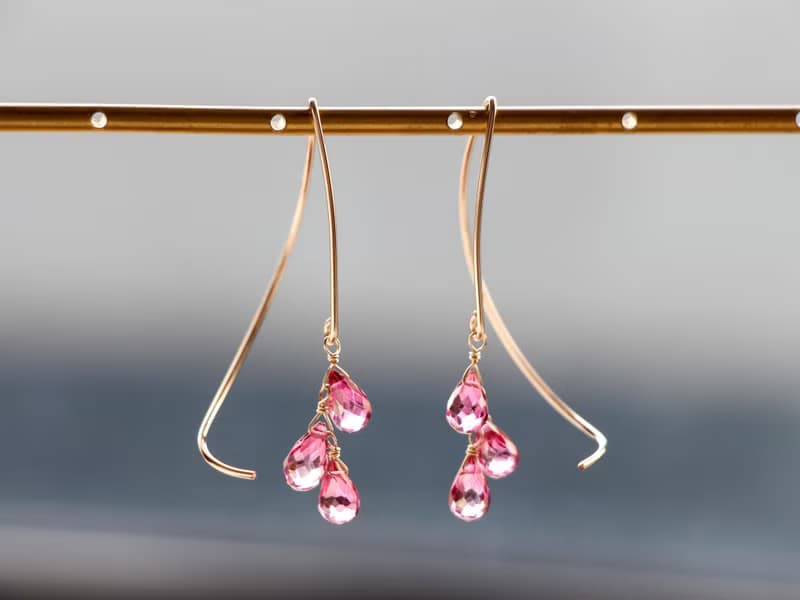 14kgf-pink mystic topaz half curl pierced earrings