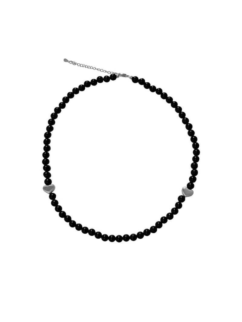 HEART GEMSTONE NECKLACE (BLACK)