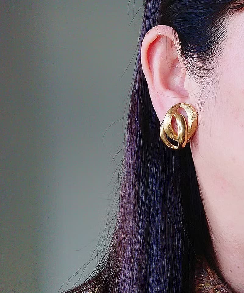 vintage jewelry  NAPIER古典環形雙紋路 夾式耳環