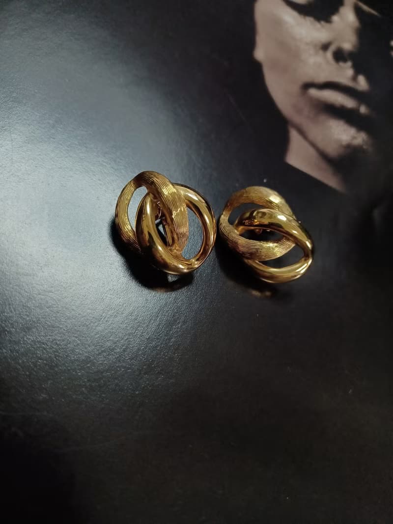 vintage jewelry  NAPIER古典環形雙紋路 夾式耳環