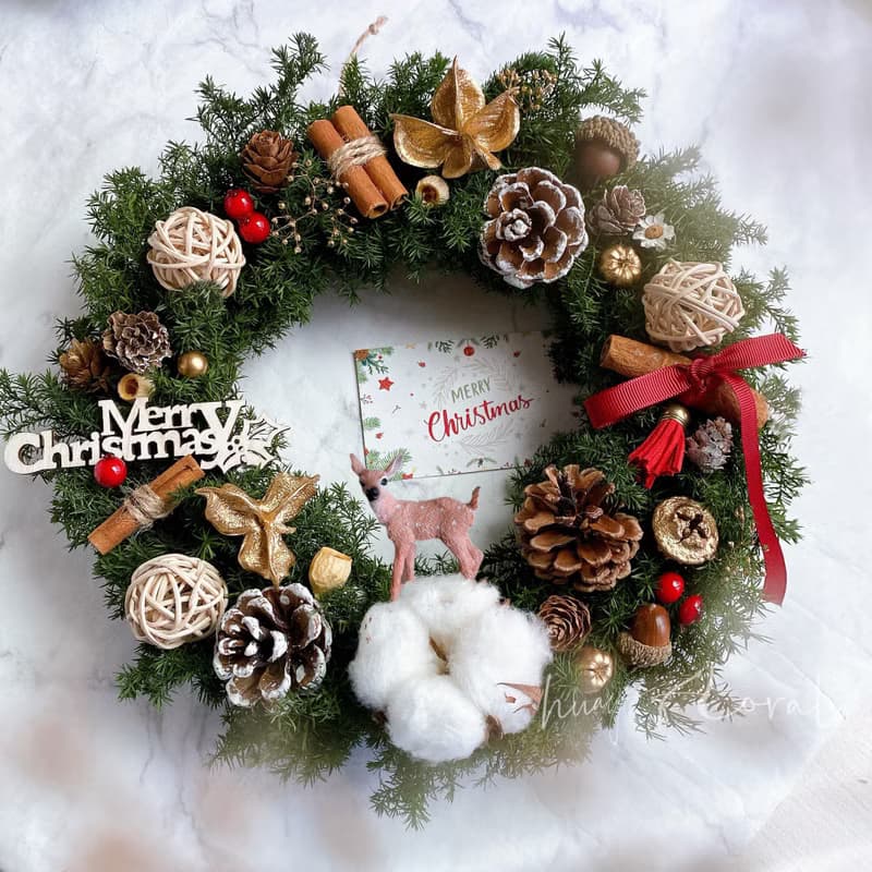 日本永生雪松 25cm聖誕花圈 歡慶經典款 交換禮物 聖誕樹 禮盒